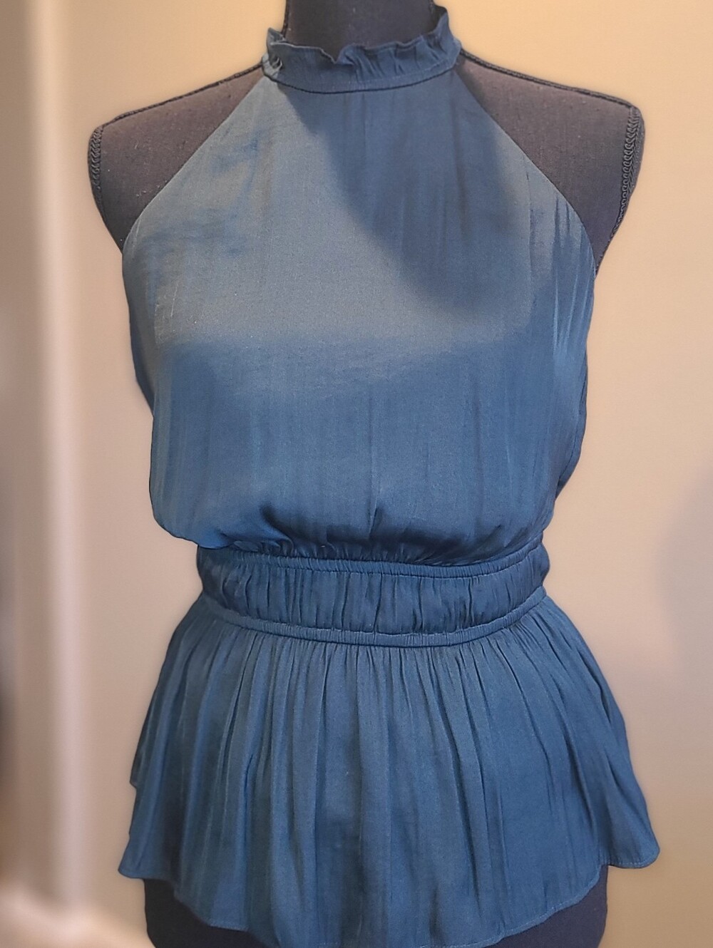 Nine West Jade Green  Sleeveless Ruffled Neck Peplum Top/Camisole